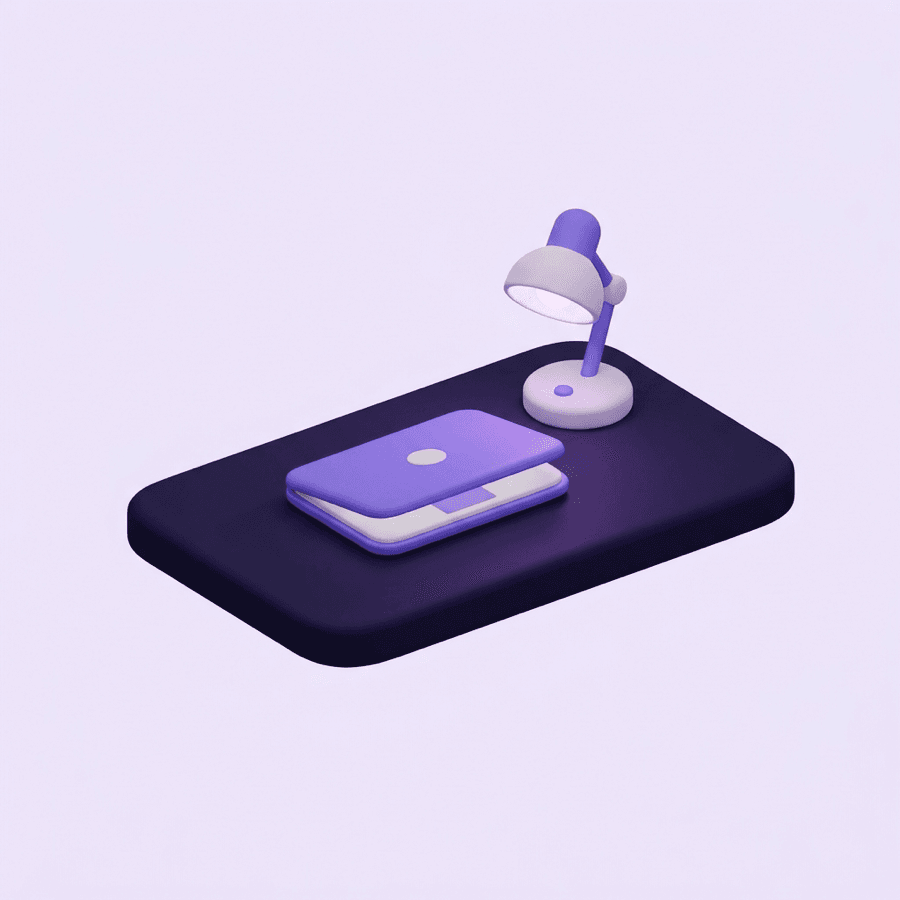 Illustration: stängd laptop, tänd lampa, kvällen är fri